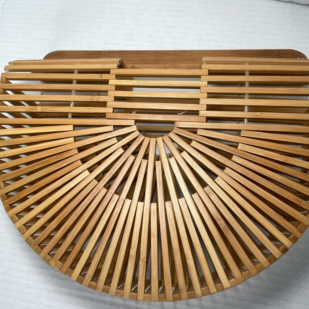 Vintga Bamboo Bags Summer Straw Bags Wooden Beach Purses Basket Handle Handbags